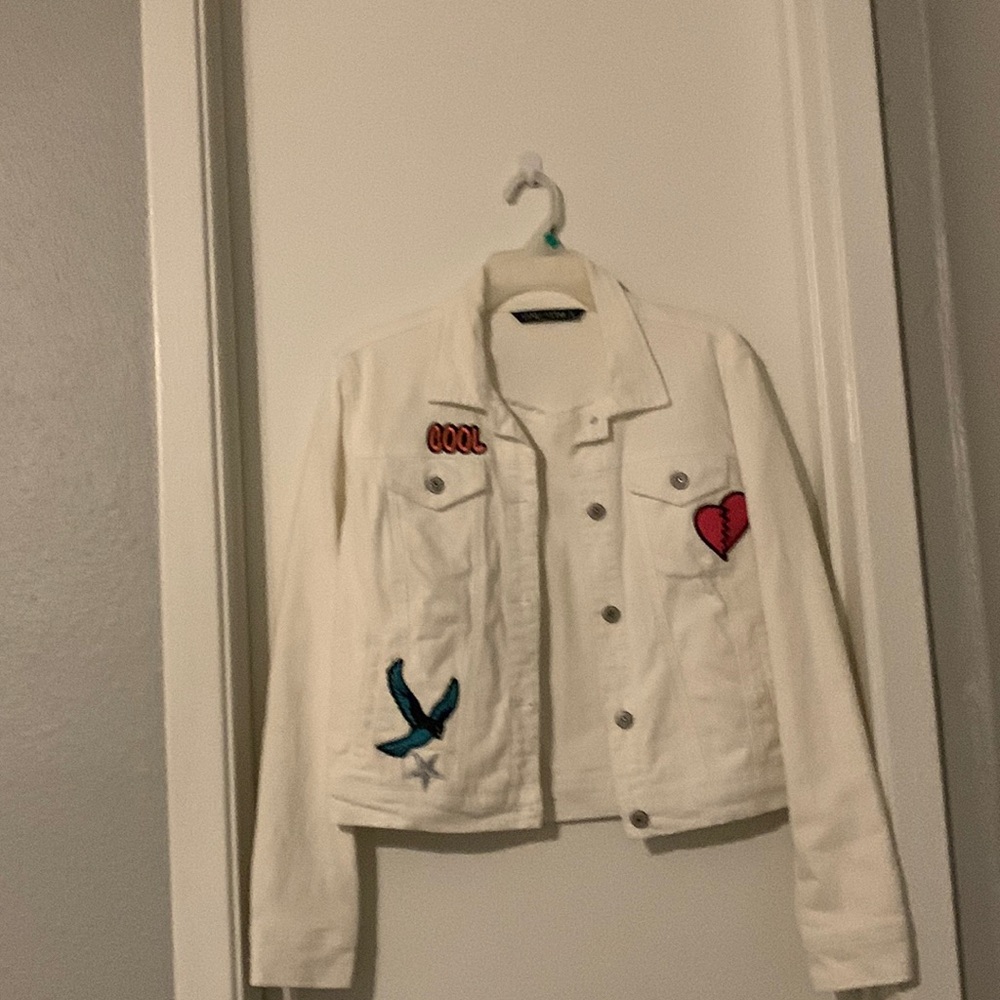 White Denim Jacket with Patches